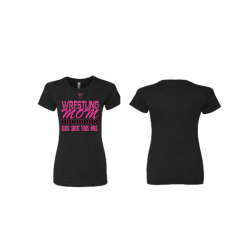 Wrestling Mom Black With Pink Lettering Babydoll Style Tee Shirt Front And Back Views | By Battle Tek Athletics