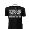 Comfortable Ringspun Wrestling Mom Black Tee With White Lettering Front View Shows Support For Son/Daughter Wrestler