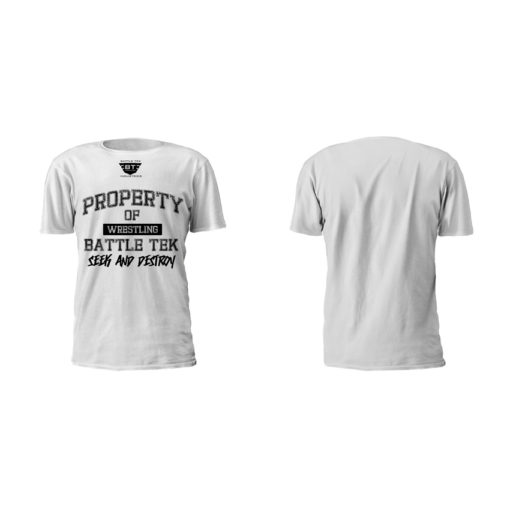 White Property Of Battle Tek Lightweight 100% Micro Mesh Polyester Performance Tee - Front And Back Views | Comfortable Battle Tek Athletics Performance Tee